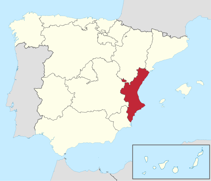 Ubicación de la Comunidad Valenciana en España